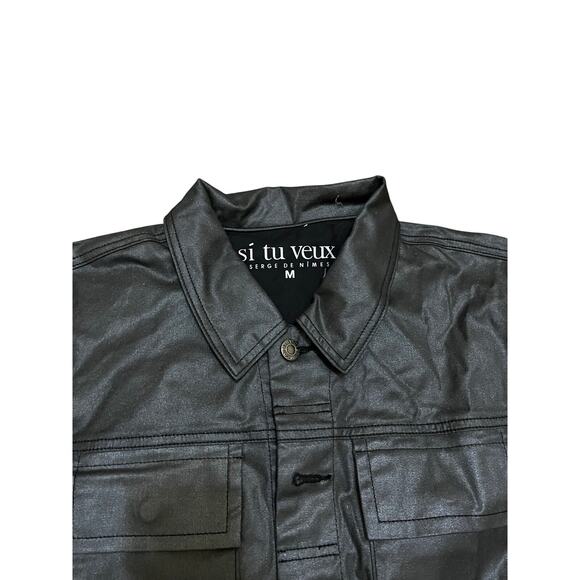 Si Tu Veux Men’s Black Shiny Jean’s Jacket Size Medium - Picture 2 of 4